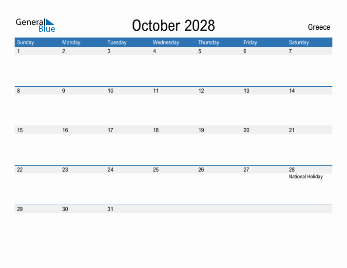 Fillable October 2028 Calendar