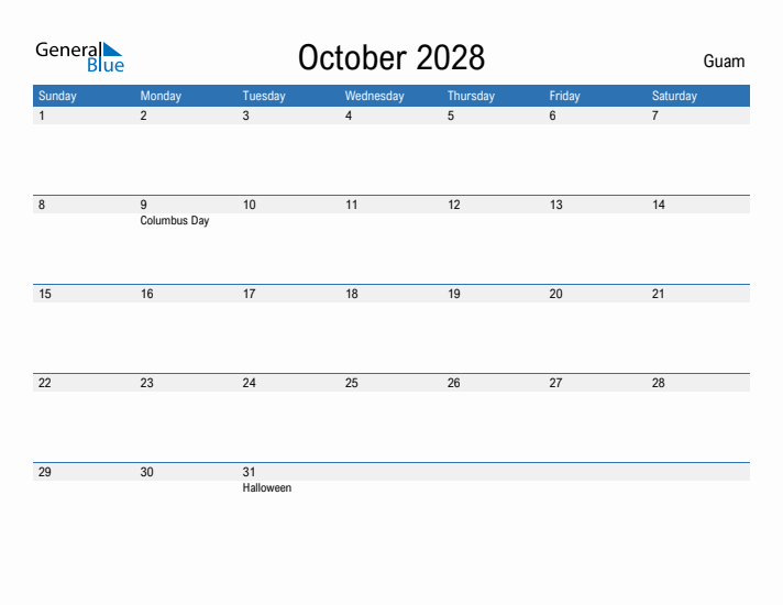 Fillable October 2028 Calendar