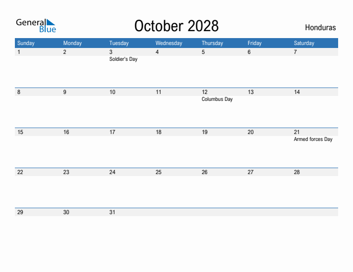 Fillable October 2028 Calendar