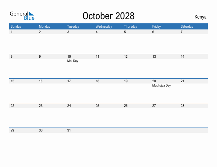 Fillable October 2028 Calendar