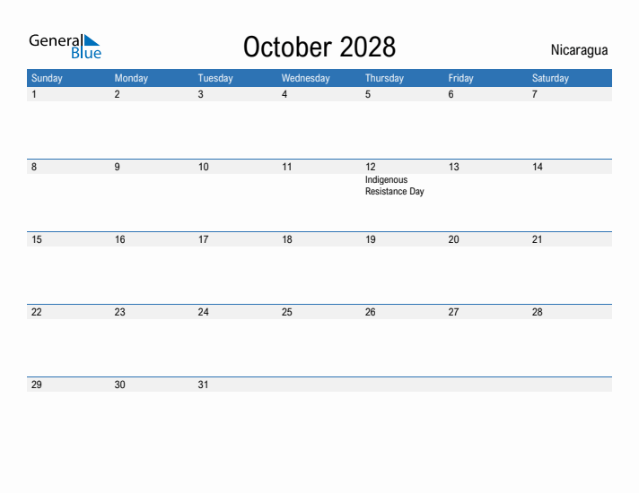 Fillable October 2028 Calendar