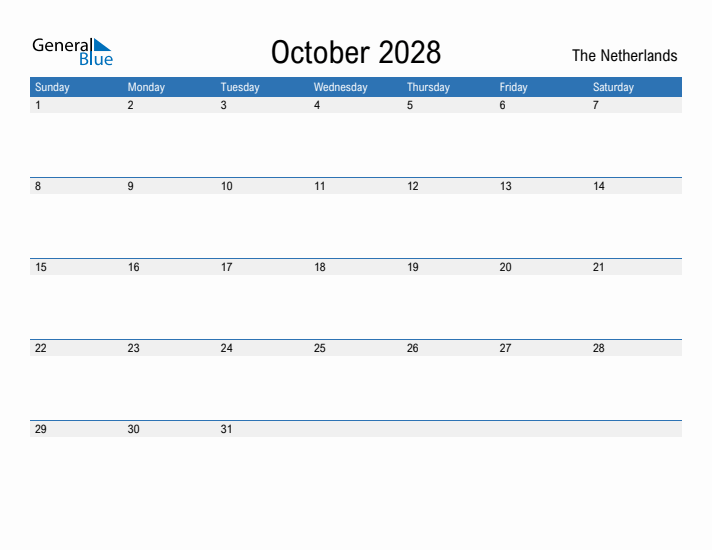 Fillable October 2028 Calendar