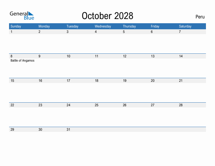 Fillable October 2028 Calendar