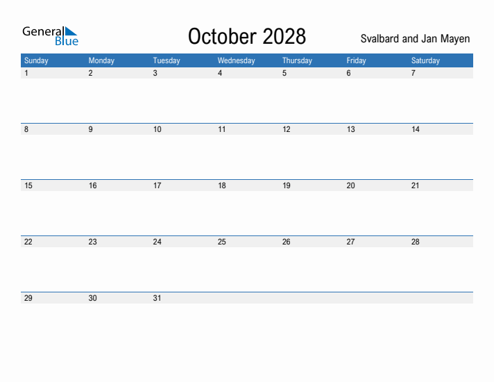 Fillable October 2028 Calendar