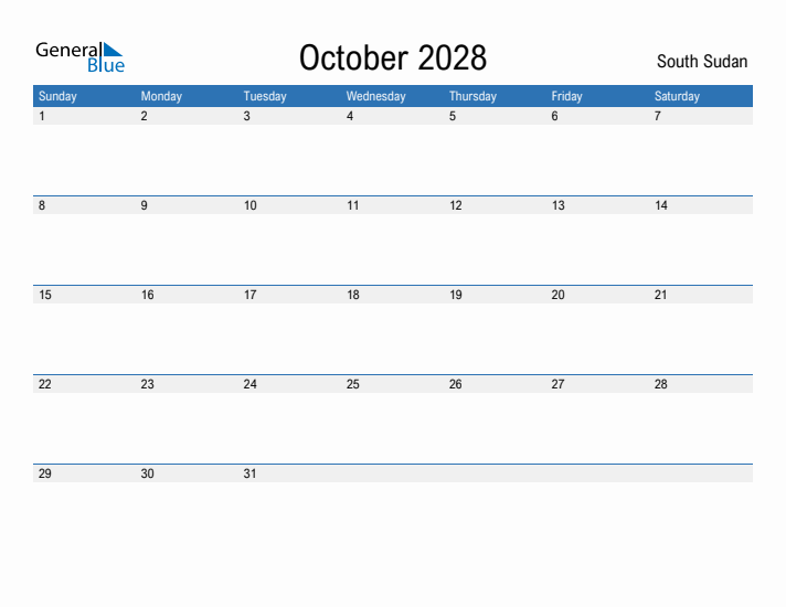 Fillable October 2028 Calendar