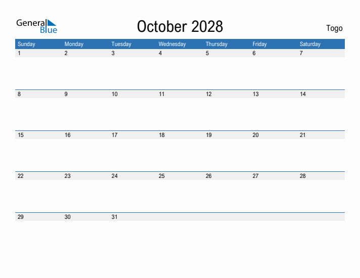 Fillable October 2028 Calendar