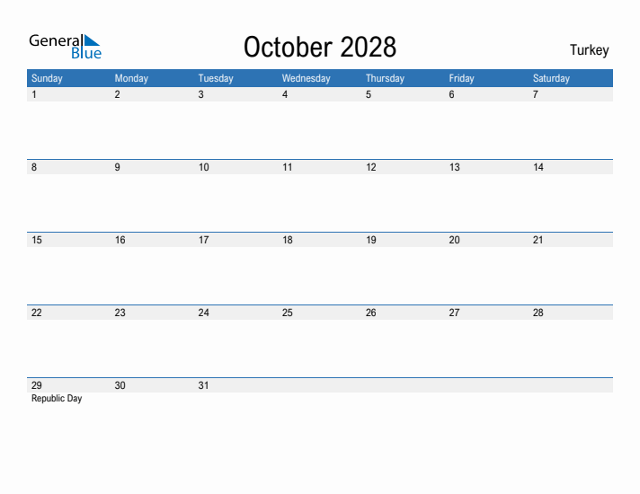 Fillable October 2028 Calendar