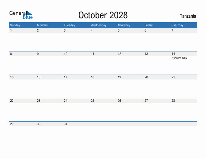 Fillable October 2028 Calendar