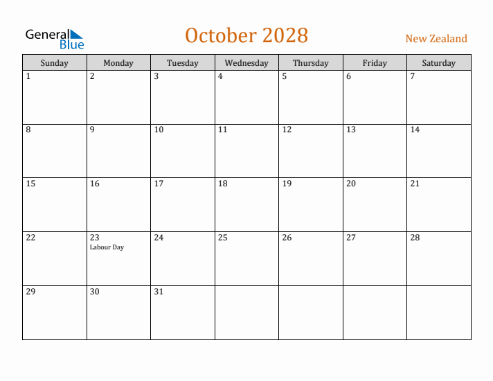 October 2028 Holiday Calendar with Sunday Start