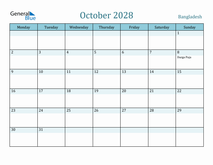 October 2028 Calendar with Holidays