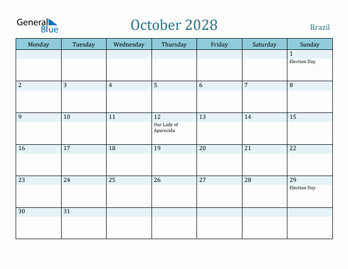 October 2028 Calendar with Holidays