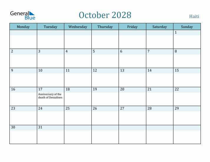 October 2028 Calendar with Holidays