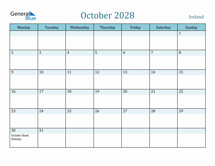 October 2028 Calendar with Holidays