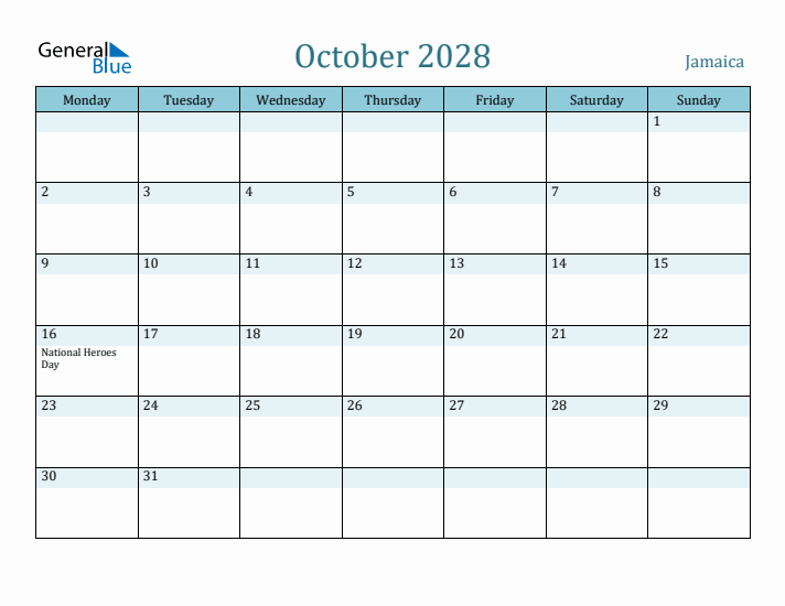 October 2028 Calendar with Holidays