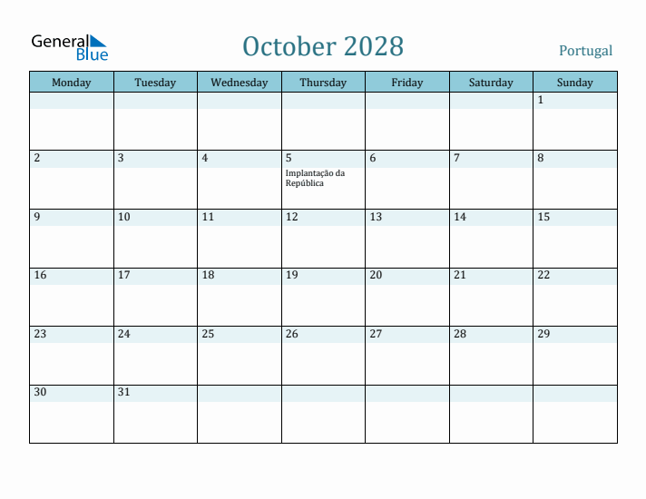 October 2028 Calendar with Holidays