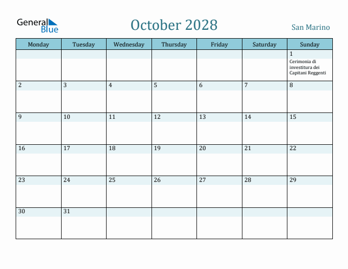 October 2028 Calendar with Holidays