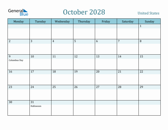 October 2028 Calendar with Holidays