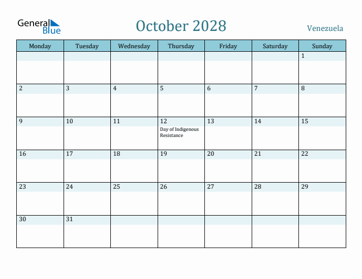 October 2028 Calendar with Holidays