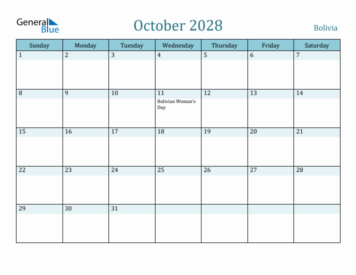 October 2028 Calendar with Holidays