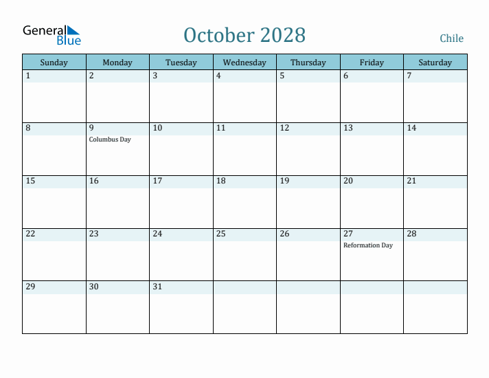 October 2028 Calendar with Holidays