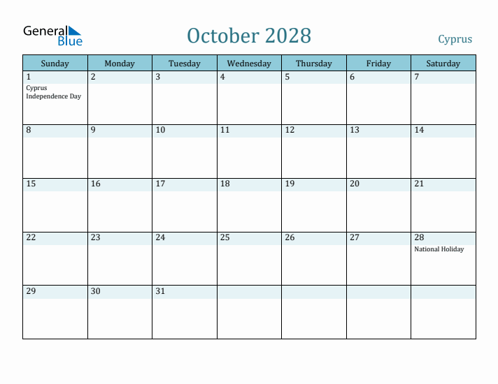 October 2028 Calendar with Holidays