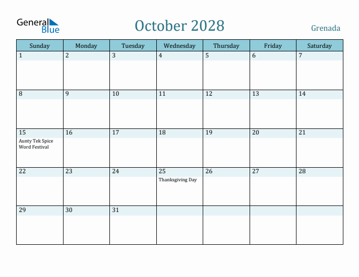 October 2028 Calendar with Holidays