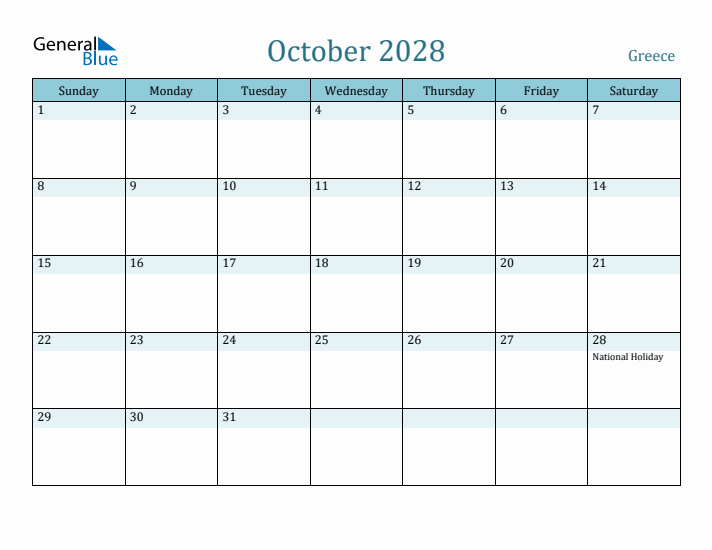 October 2028 Calendar with Holidays