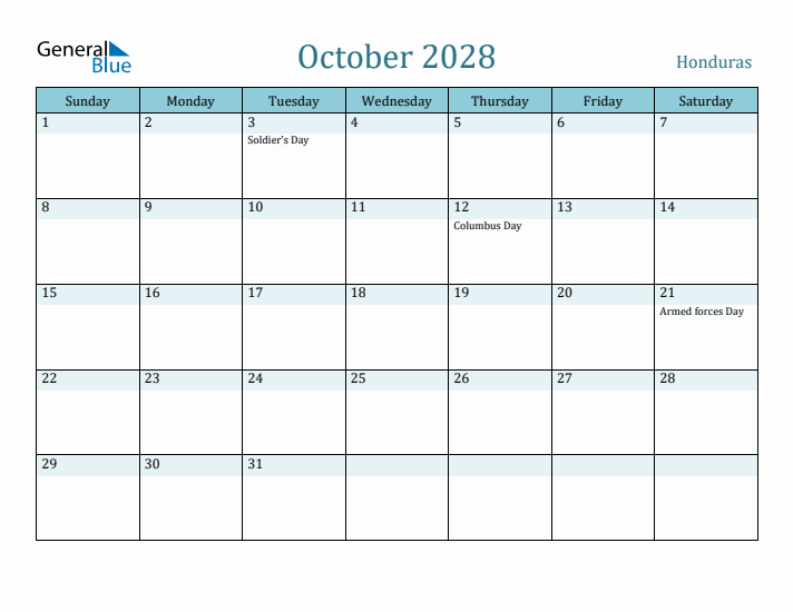 October 2028 Calendar with Holidays