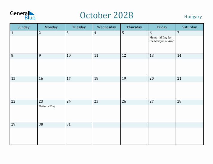 October 2028 Calendar with Holidays