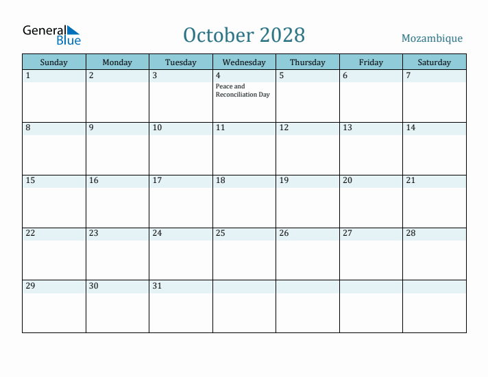 October 2028 Calendar with Holidays