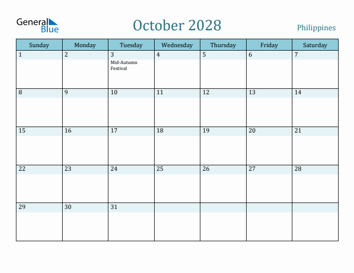 October 2028 Calendar with Holidays