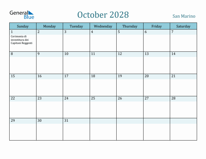 October 2028 Calendar with Holidays