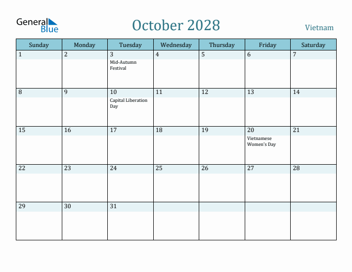 October 2028 Calendar with Holidays