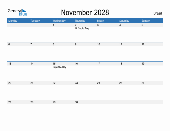 Fillable November 2028 Calendar