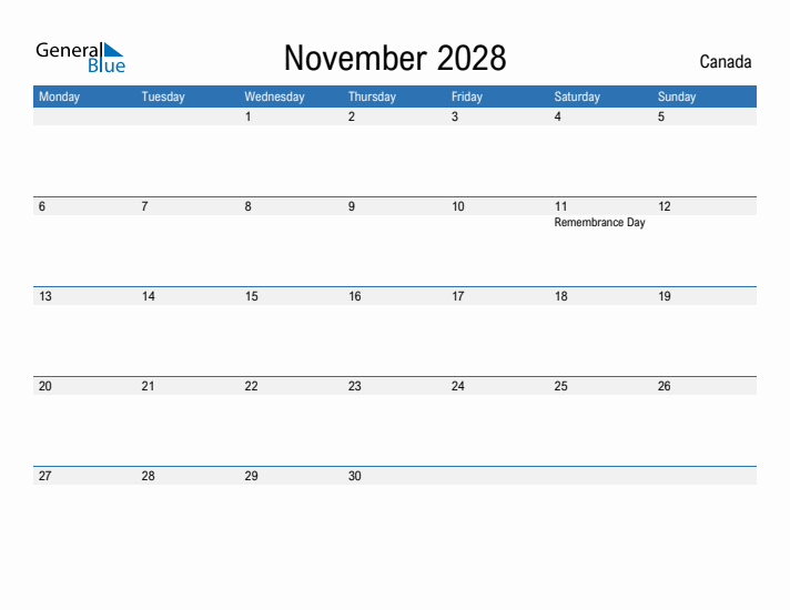 Fillable November 2028 Calendar