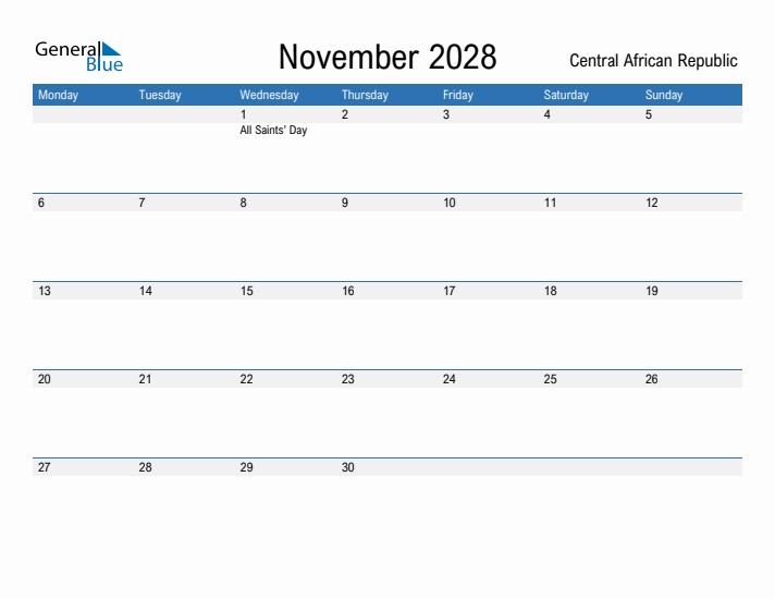 Fillable November 2028 Calendar