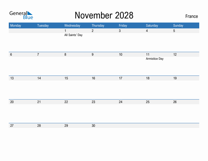 Fillable November 2028 Calendar