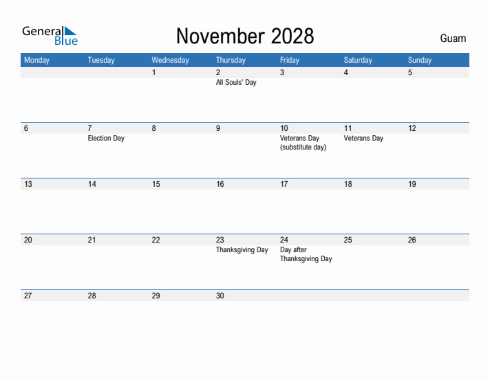 Fillable November 2028 Calendar