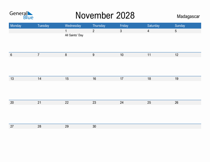 Fillable November 2028 Calendar