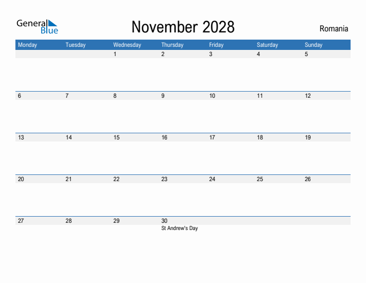 Fillable November 2028 Calendar