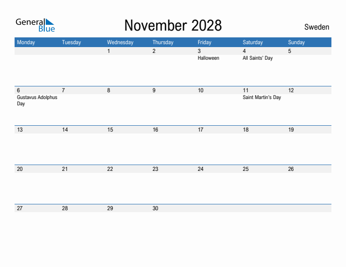 Fillable November 2028 Calendar