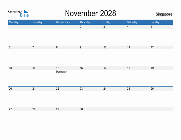 Fillable November 2028 Calendar