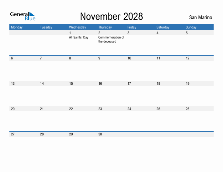 Fillable November 2028 Calendar