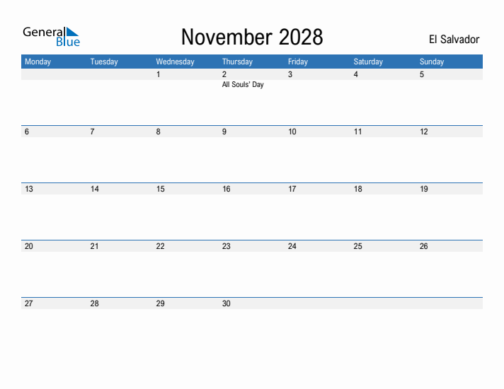 Fillable November 2028 Calendar