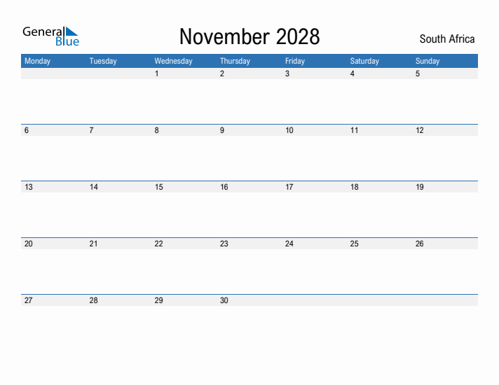 Fillable November 2028 Calendar