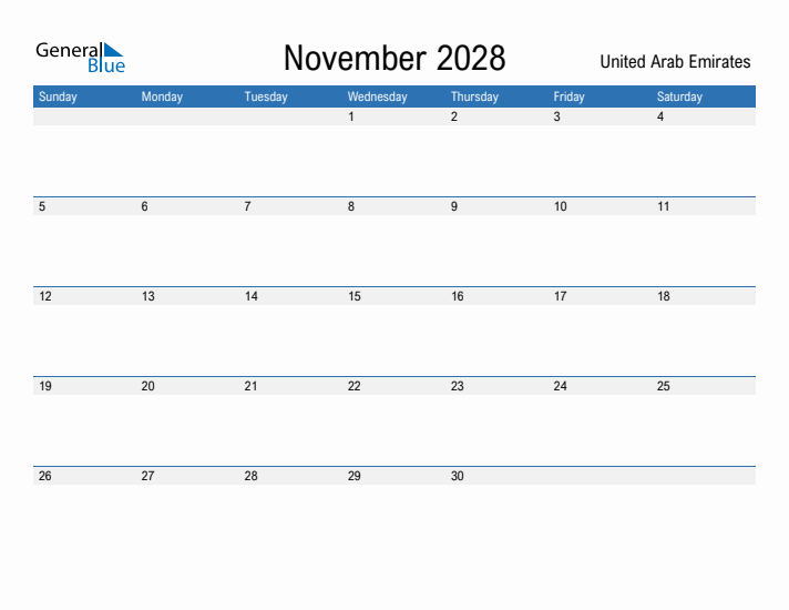 Fillable November 2028 Calendar