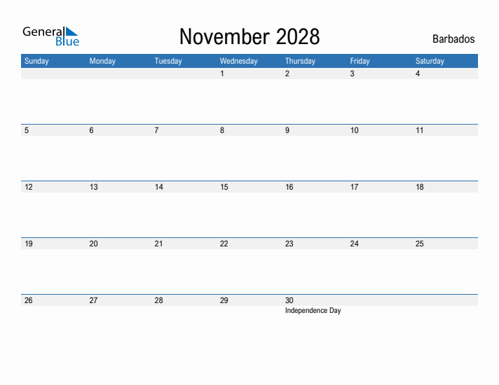 Fillable November 2028 Calendar