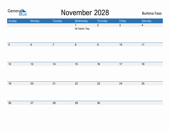 Fillable November 2028 Calendar