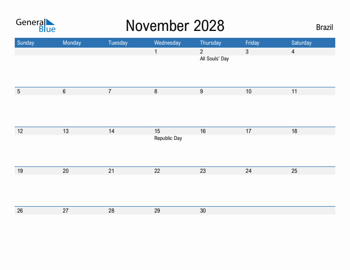 Fillable November 2028 Calendar