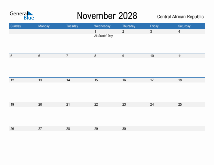 Fillable November 2028 Calendar